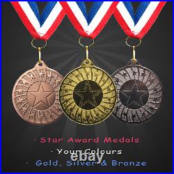 100 x 50mm Star Award Multi Sports Medals + Ribbon