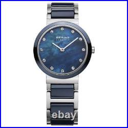 10729-787 Bering MOP and Swarovski set face on Black and S/S bracelet watch £199