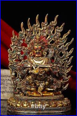 10'' Nepal bronze silver gold inlay Turquoise red coral buddhism Vajrapani