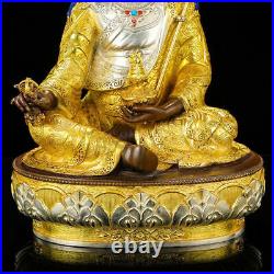 11.8 Tibetan Nepal bronze gilt silver Gemstone inlay Padmasambhava statue