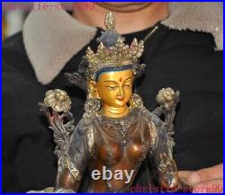 12.4 Tibet temple bronze silver gilt Green Tara Kwan-Yin goddess Buddha statue