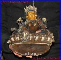 12.4 Tibet temple bronze silver gilt Green Tara Kwan-Yin goddess Buddha statue