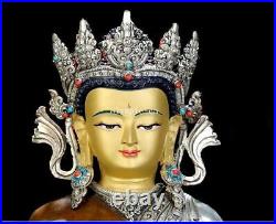 12'' Nepal Bronze silver gold tibet buddhism Sakyamuni Amitabha Buddha statue