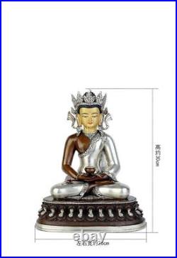 12'' Nepal Bronze silver gold tibet buddhism Sakyamuni Amitabha Buddha statue