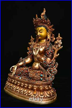 12'' Nepal bronze gold gilding silver filigree inlay gem buddhism White Tara