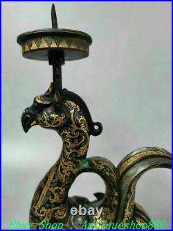 12 Tang Dynasty Bronze Silver 24 K Gold Phoenix Candle Holder Candlestick Pair
