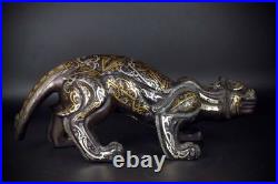 12 inch bronze inlay silver gold handmade ancient auspicious beast statue