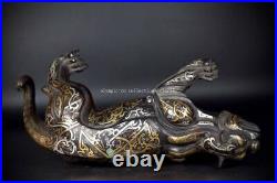 12 inch bronze inlay silver gold handmade ancient auspicious beast statue
