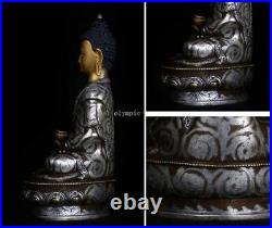 13'' Nepal bronze silver gold gilding Tibetan Buddhism Sakyamuni Amitabha buddha
