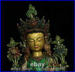 13 Tibet Bronze Gilt Gold Silver Wire turquoise Gem Green Tara Goddess Statue
