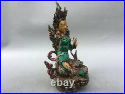 13'' tibet bronze gold silver filigree inlay turquoise red coral Green Guanyin