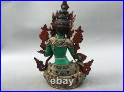 13'' tibet bronze gold silver filigree inlay turquoise red coral Green Guanyin