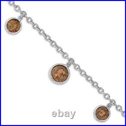 14K White Gold Plated Bronze Roman Coin Bracelet for Womens Mens 7.92g