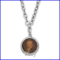 14K White Gold Plated Bronze Roman Coin Necklace Best Gift for Womens