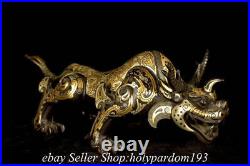 16.8 Old Chinese Bronze 24K Gold Gilt Silver Fengshui Pi Xiu God Beast Statue