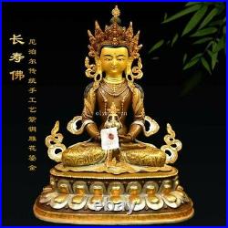 18'' Nepal Tibet bronze gold silver Buddha of immeasurable life Amitayus Buddha