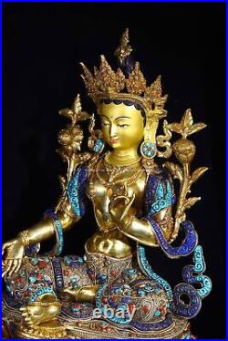 18'' Nepal bronze gold silver filigree inlay Turquoise coral green tara Guanyin