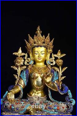 18'' Nepal bronze gold silver filigree inlay Turquoise coral green tara Guanyin