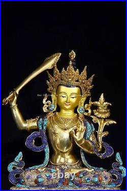 18''tibet bronze gold gilding silver filigree turquoise Gem Manjusri Bodhisattva