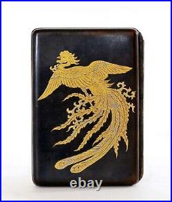 1930's Japanese Mixed Metal Silver Shakudo Business Card Case Gold Phoenix