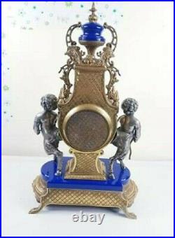 19th Cent Italian Lancini Gilt Bronze Mantel Clock Set Gold Blue Silver Rare
