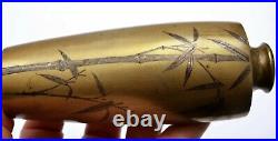 2 Japanese Bronze Mixed Metal Silver Inlaid Vase Bamboo Signed & Marked Nogawa