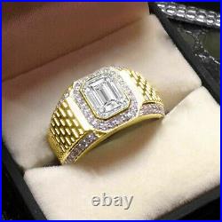 3. Ct White Emerald & Simulate Diamond Men's Wedding Ring in 14k Yellow Gold Over