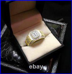 3. Ct White Emerald & Simulate Diamond Men's Wedding Ring in 14k Yellow Gold Over