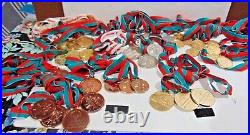 40 Slightly Used Special Olympics Gold Silver Bronze Award Metal On Ribbons