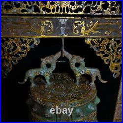 59 inch bronze inlay gold silver beast dragon bronze chime bells statue
