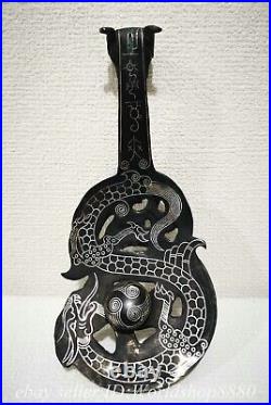 6.2 Old Chinese Bronze Gilt Silver Dynasty Dragon Phoenix Hook Gou Statue