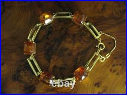 835 Silver Bracelet With Amber Decorations/Gold Plated / Real Silver/16,5g 19,8