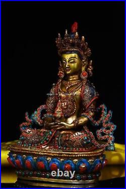 8.5 inch Nepal bronze gold inlay gem silver buddhism Amitabha Amitayus Buddha