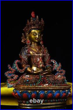 8.5 inch Nepal bronze gold inlay gem silver buddhism Amitabha Amitayus Buddha