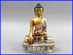 8'' Nepal bronze gold silver turquoise coral Sakyamuni Bhaisajyaguru Buddha