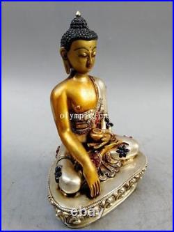 8'' Nepal bronze gold silver turquoise coral Sakyamuni Bhaisajyaguru Buddha