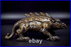 8 inch bronze ware inlay silver gold ancient animal bird beak beast statue