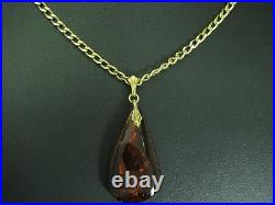 925 Sterling Silver Chain & 835 Pendant With Amber Decorations/Gold Plated