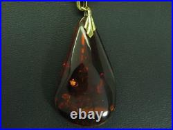 925 Sterling Silver Chain & 835 Pendant With Amber Decorations/Gold Plated