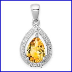 925 Sterling Silver Citrine Diamond Necklace Charm Gemstone Pendant
