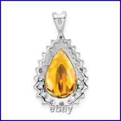 925 Sterling Silver Citrine Diamond Pear Necklace Charm Gemstone Pendant With Ch