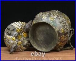 9.6 Chinese Bronze Inlaying Gold silver plating Dynasty Phoenix Chain kettle