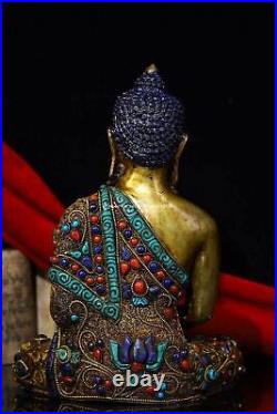 9'' Nepal natural white crystal bronze silver gold Turquoise red coral Sakyamuni