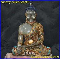 9 bronze 24k gold crystal Filigree silver gem Medicine Buddha Sakyamuni statue