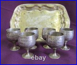 ANTIQUE 1930s SET OF 6 CUPS TRAY TABLE GILDED BRONZE CYPRUS