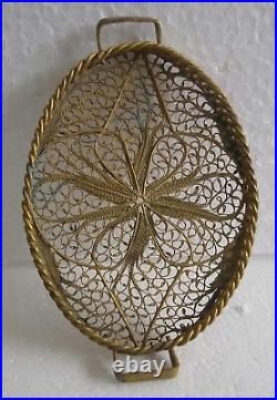 A Fine Gold Plated Copper Or Bronze Filigree Hand Made Miniature Tray