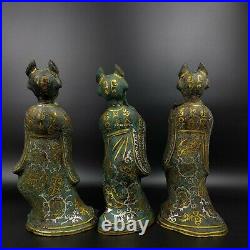 A set of 7 bronze inlay silver gold ancient chinese play a musical women girl