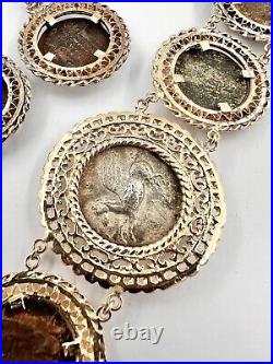 Ancient Roman 14k Yellow Gold Coin Silver Bronze Denarius Bracelet Earrings Set