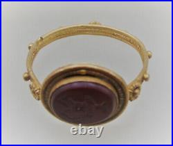 Ancient Roman High Carat Gold Ring With Carnelian Amphora Intaglio Superb