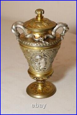 Antique 1800's ornate auguste delafontaine bronze silver gold urn pen inkwell